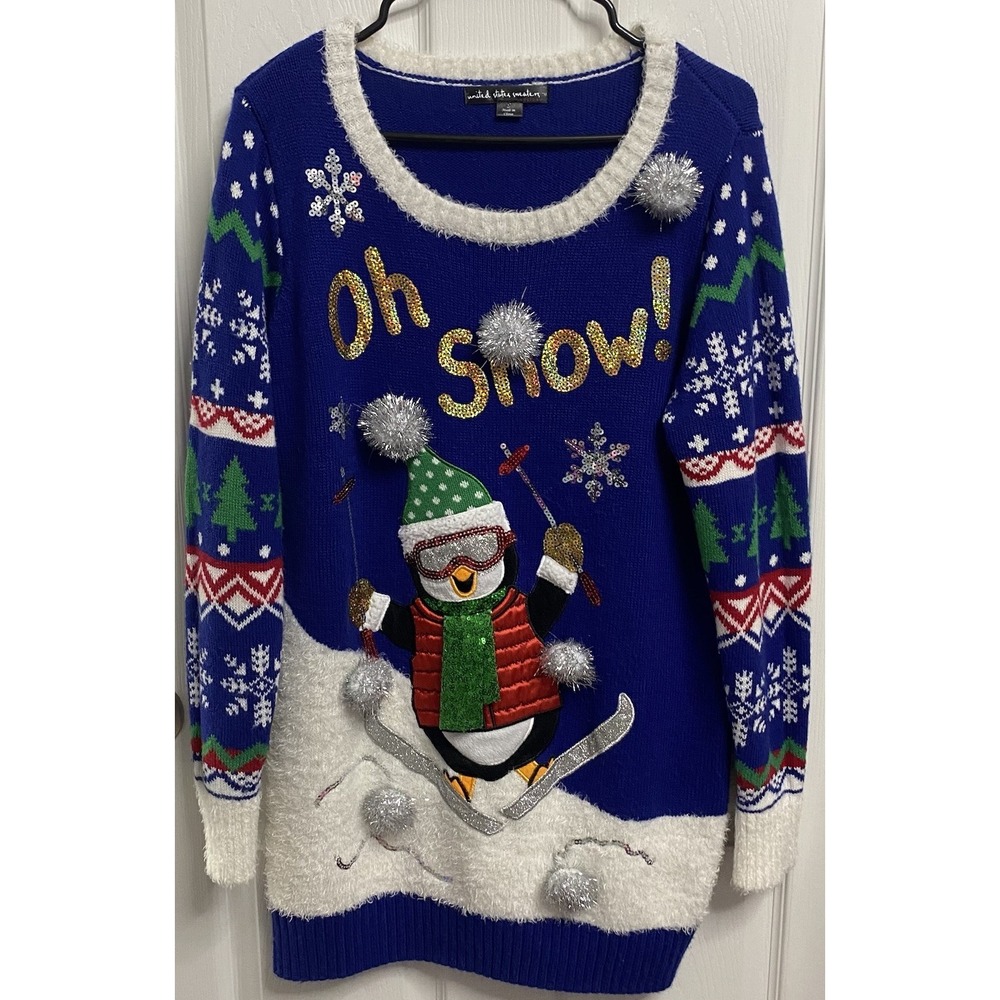 United States Women Holiday Skiing Penguin Oh Snow Christmas Ugly Sweater S